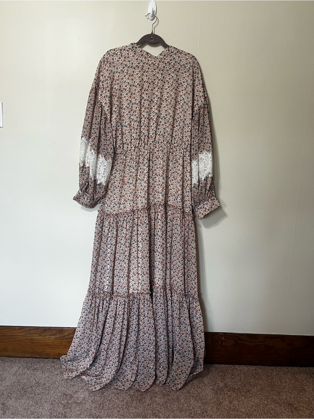 Anthropologie Beige and Pink Floral Tiered Maxi Dress - Picture 2 of 3